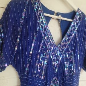 Vintage 1980s Blue Sequin Party Dress Size Small